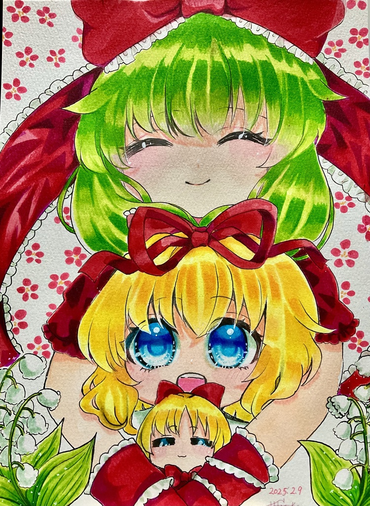 【東方project】同人※雛様とメディスン水彩画　手描きイラスト　同人手描きイラスト