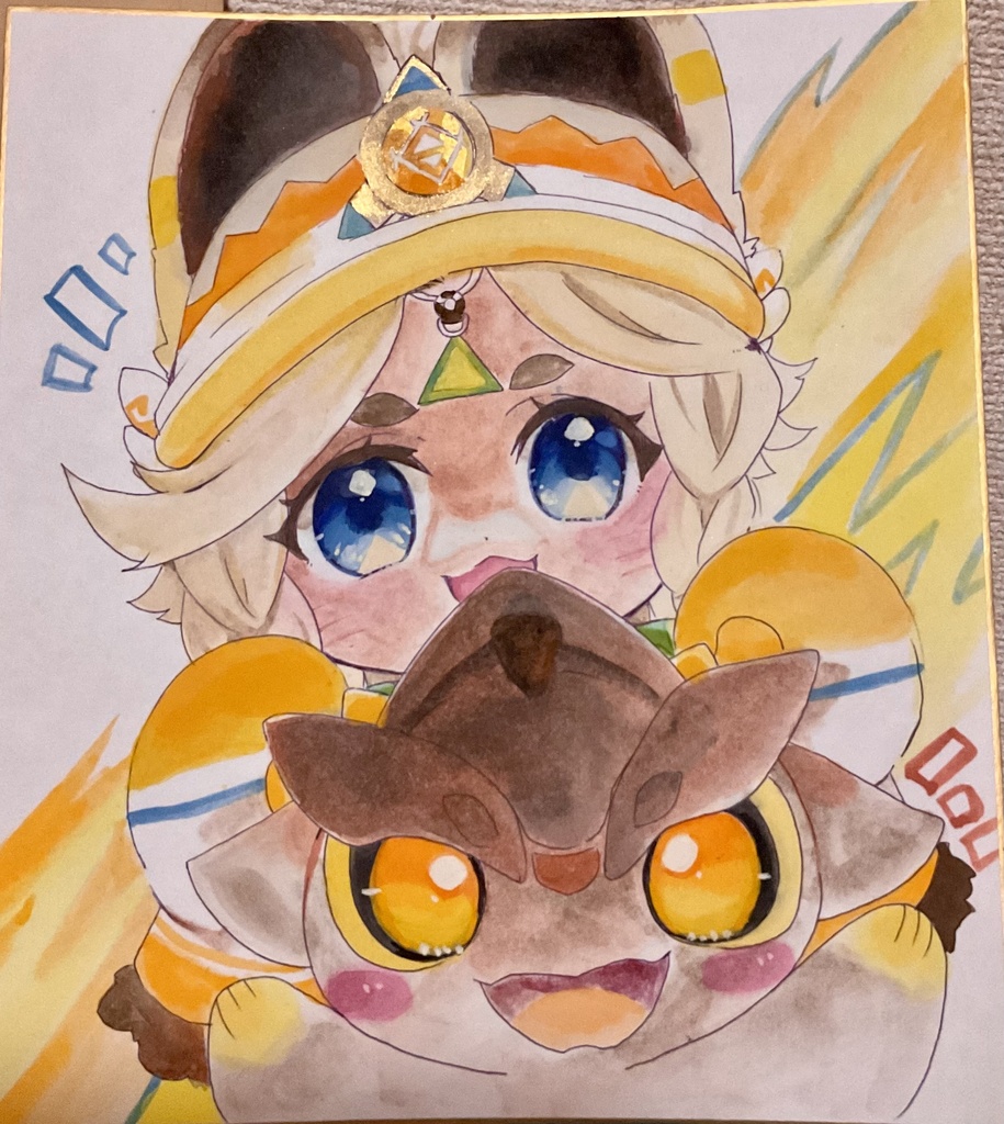 【原神】同人＊カチーナ&テペトル仔竜大色紙＊手描き色紙＊手描きイラスト