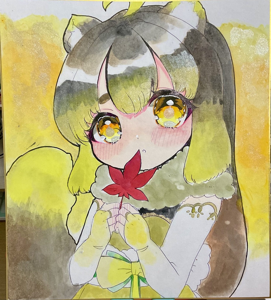 【オリキャラ】 狐女の子:楓と狸女の子銀杏(イチョウ)の大色紙