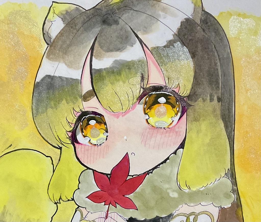 【オリキャラ】 狐女の子:楓と狸女の子銀杏(イチョウ)の大色紙