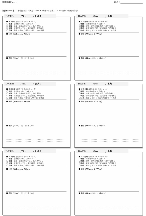 【無料配布】復習の質を変える「ミス分析シート」※100円となっていますが、無料でダウンロードできます
