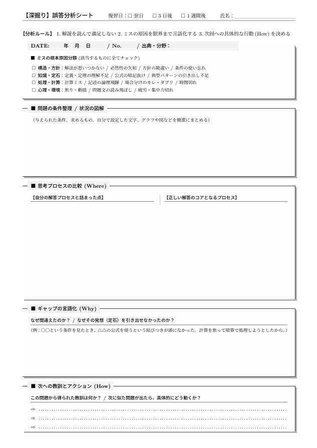 【無料配布】復習の質を変える「ミス分析シート」※100円となっていますが、無料でダウンロードできます