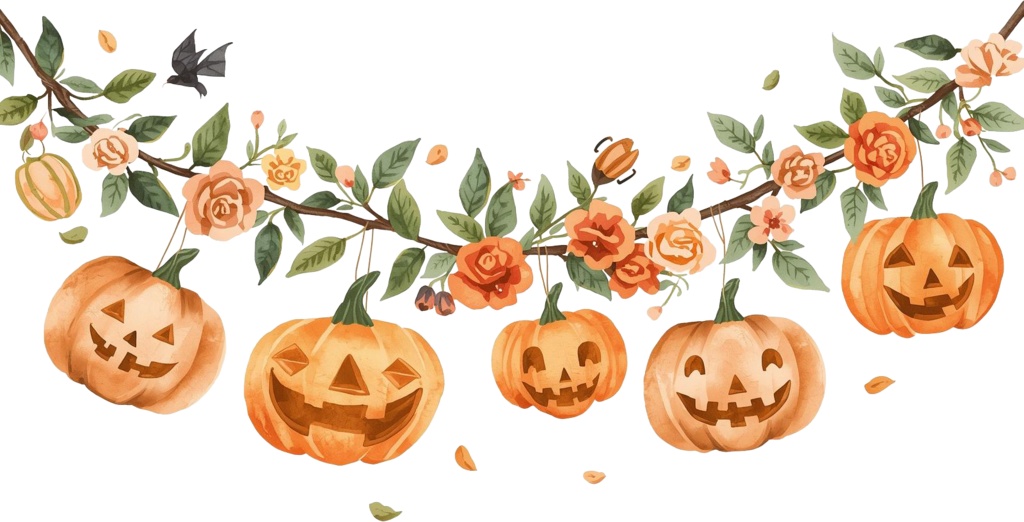 【ハロウィン・ダウンロード素材集】水彩風アンティークの可愛らしいクリップアート!素材50点セット (PNG背景透過)