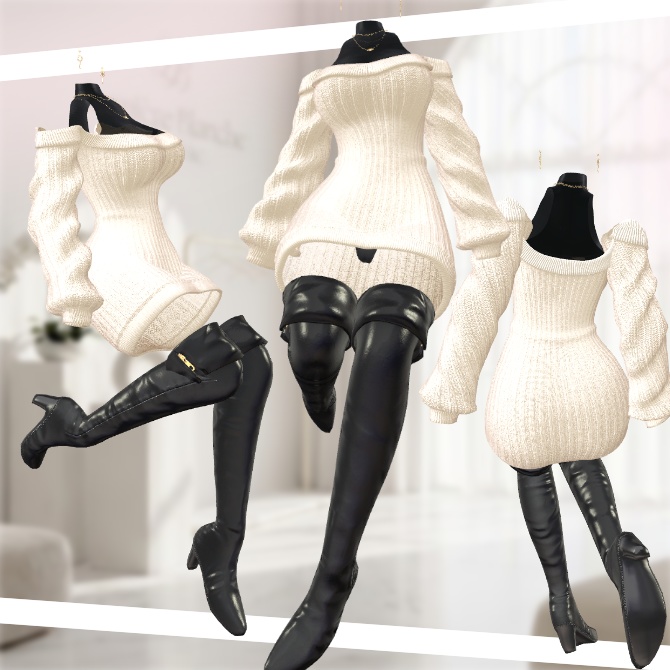 SALE~4/10【7アバター対応】オフショルニット&ロングブーツ