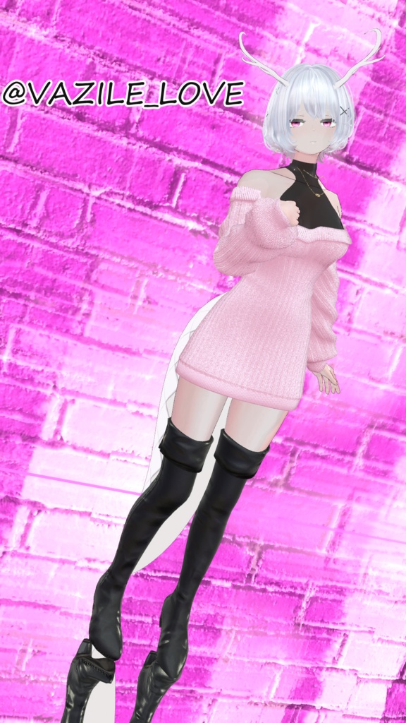 SALE~4/10【7アバター対応】オフショルニット&ロングブーツ