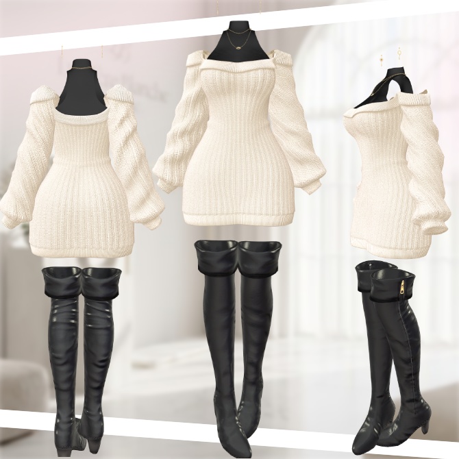 SALE~4/10【7アバター対応】オフショルニット&ロングブーツ