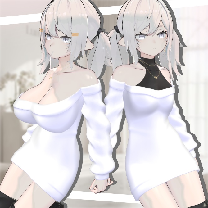 SALE~4/10【7アバター対応】オフショルニット&ロングブーツ