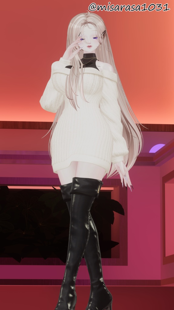 SALE~4/10【7アバター対応】オフショルニット&ロングブーツ