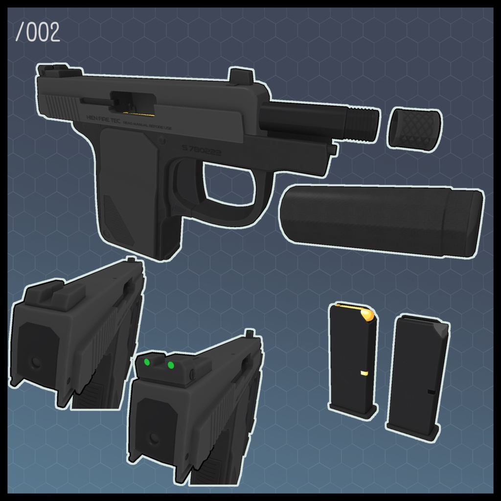 3Dモデル SP-725 Compact Pistol ホルスターセット