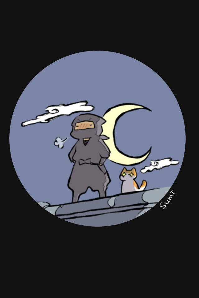 [壁紙] 夜、忍者とネコ