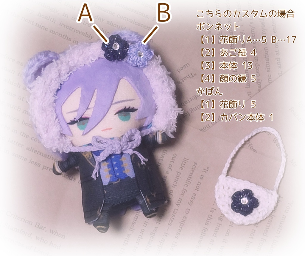 ぬい用ボンネット、かばん(くま耳)