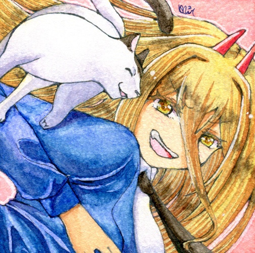 パワー＆ニャーコ原画(SNS用紙)