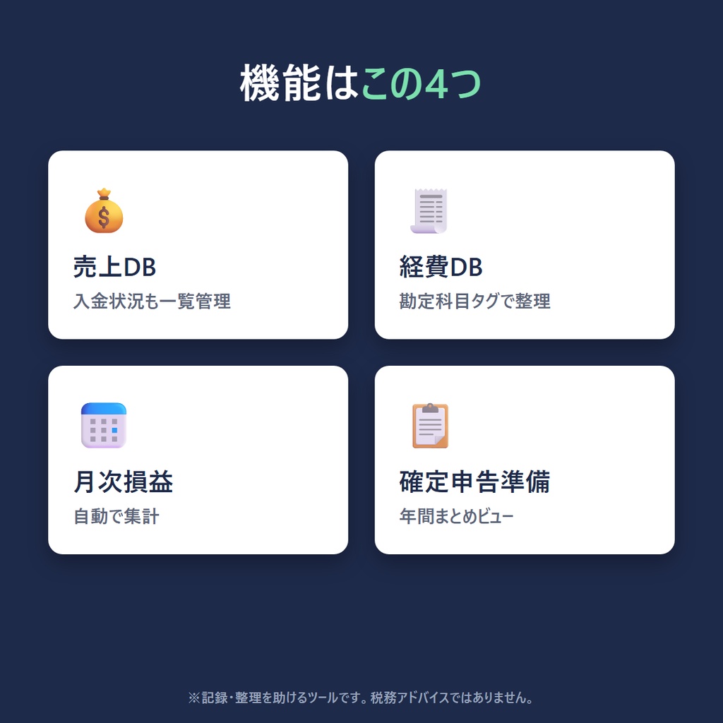 【Notionテンプレート】副業の収支管理&確定申告準備セット|売上・経費・月次損益・申告前チェックリスト
