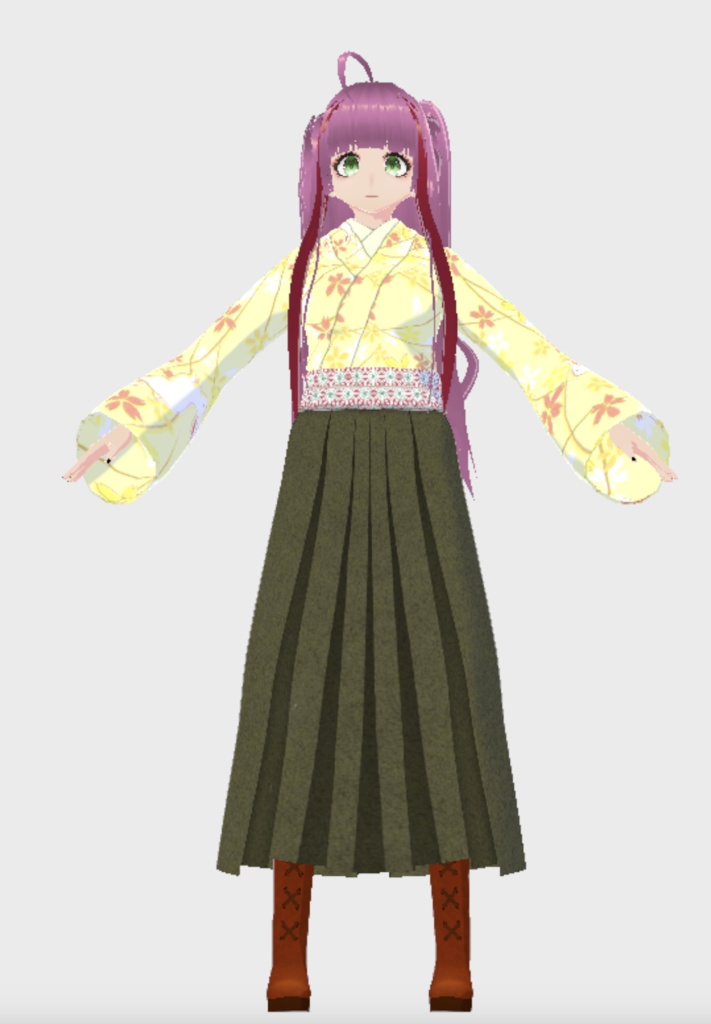 【Vroid正式版】袴風スカートセット（茶碗蒸しイエロー）