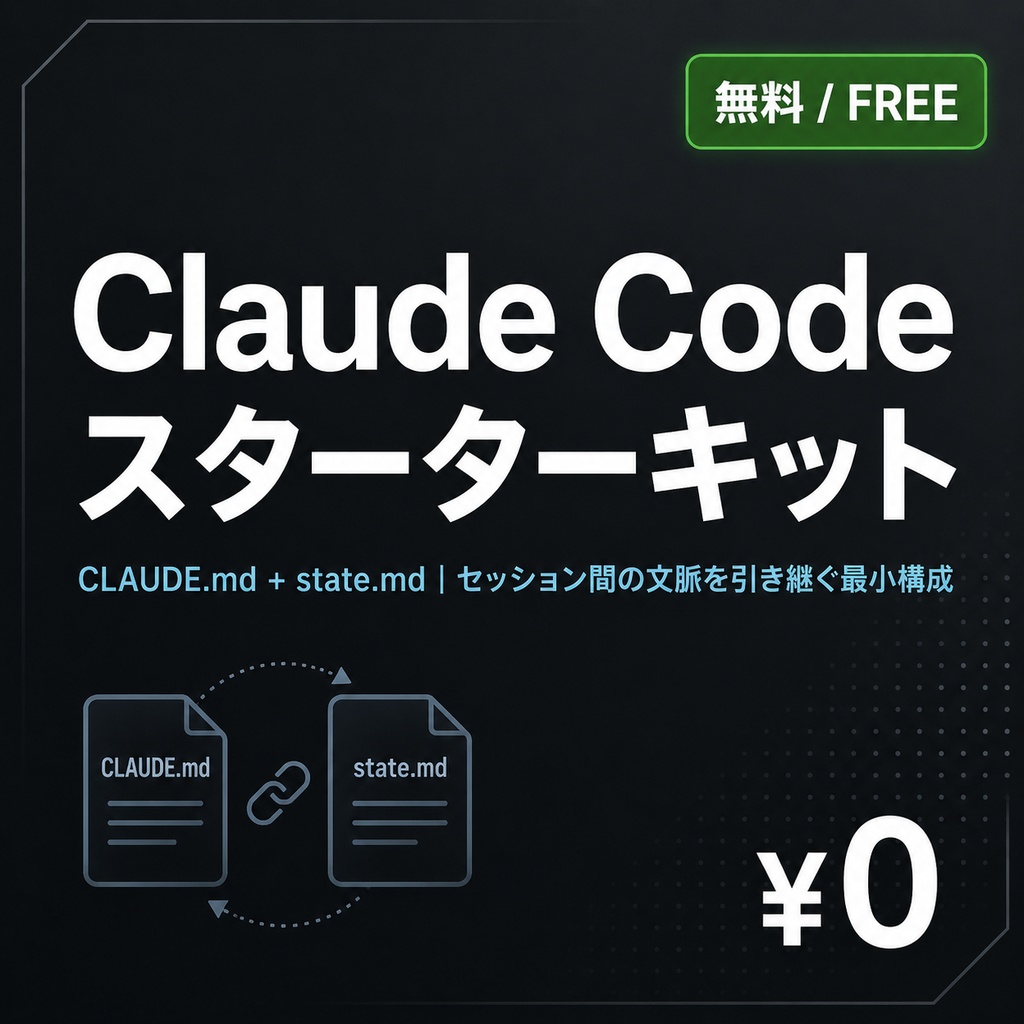 【無料】Claude Code スターターキット｜CLAUDE.mdとstate.mdでセッション間の文脈を引き継ぐ最小構成