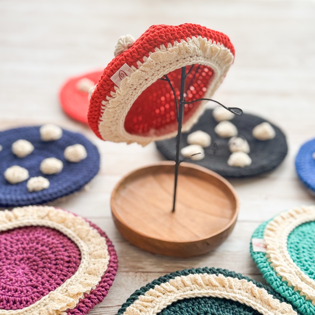 【16cmぬいサイズ】きのこベージュフリルベレー帽