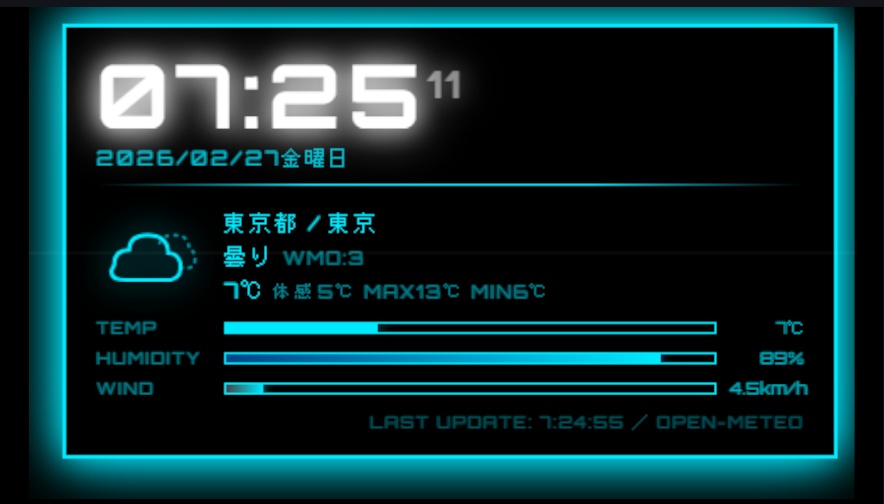 【OBS用時計ウィジェット】Cyber Weather & Clock HUD2