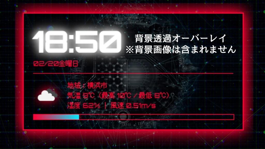 【OBS用サイバーモチーフ天気&時計】Cyber Weather & Clock HUD