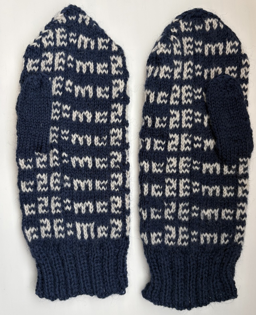 E=mc2柄編み込みミトン手袋(紺)