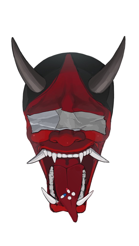 お面ステッカー　赤般若