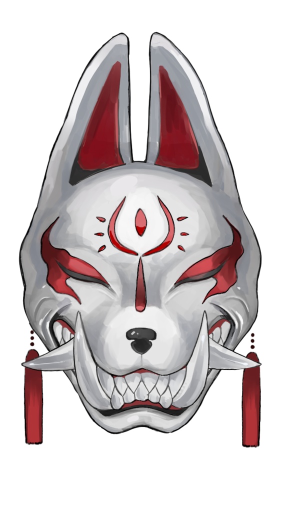 お面ステッカー　赤狐