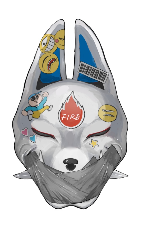 お面ステッカー　ステッカー狐