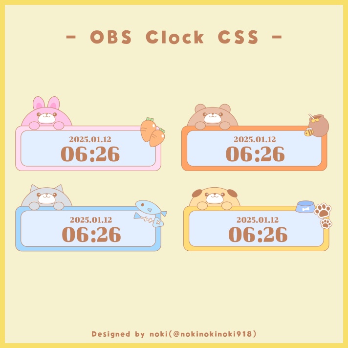 【うさぎの時計が期間限定無料!】LIVE配信用!動物モチーフのデジタル時計素材