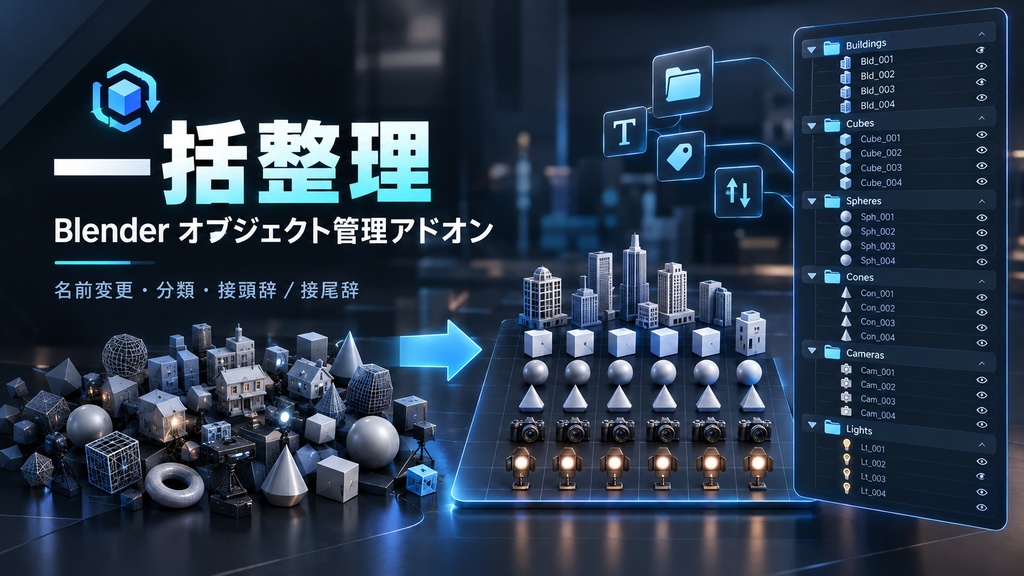 【Blenderアドオン】一括整理｜オブジェクト名変更・コレクション分類・接頭辞/接尾辞の一括追加