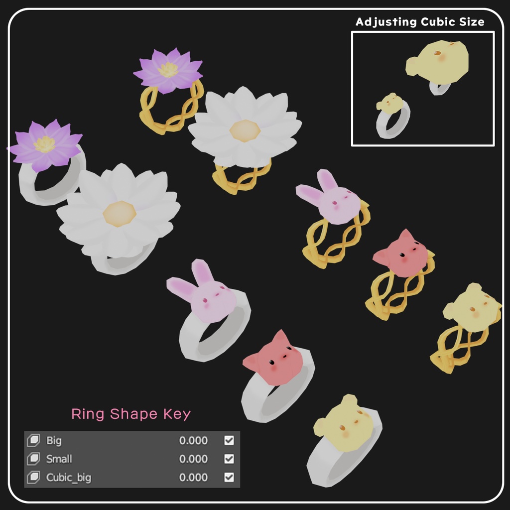 🌼Flower 🐱 Animal 【Ring / Hairclip Set】