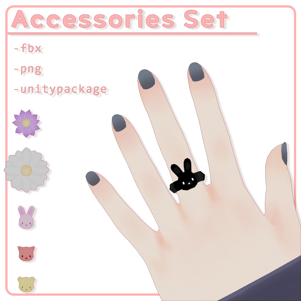 🌼Flower 🐱 Animal 【Ring / Hairclip Set】