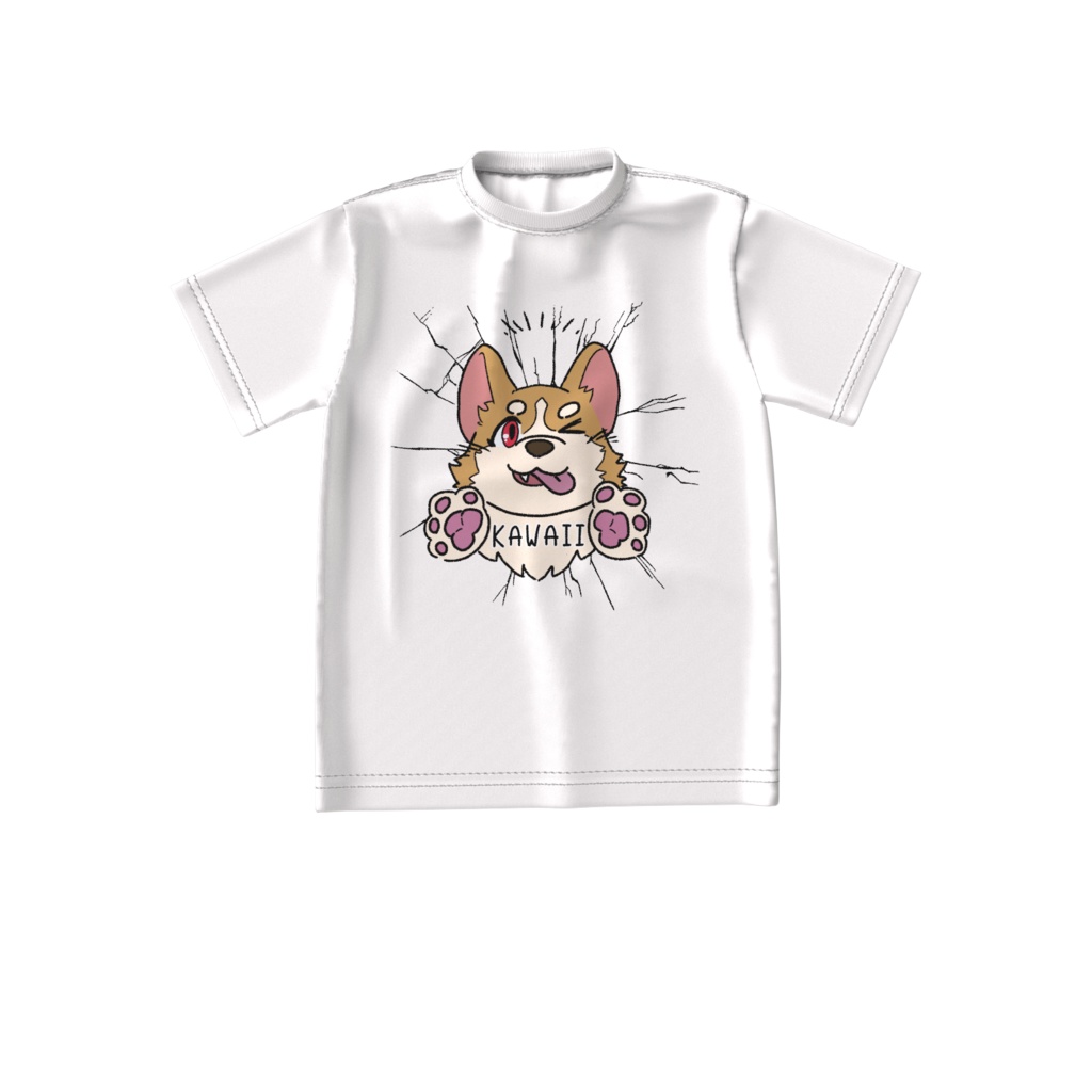 ぷりけつコーギー壁貫通Tシャツ-ビッグシルエット-