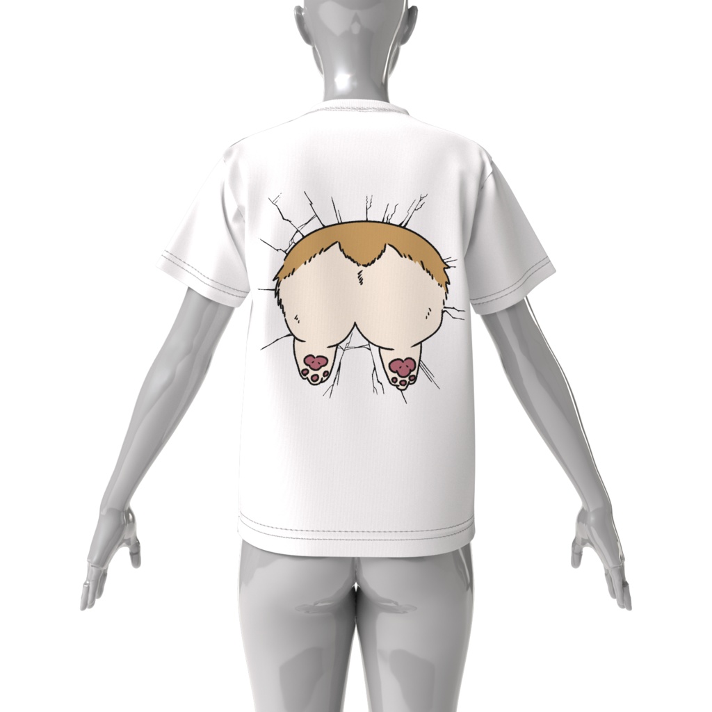 ぷりけつコーギー壁貫通Tシャツ-ビッグシルエット-