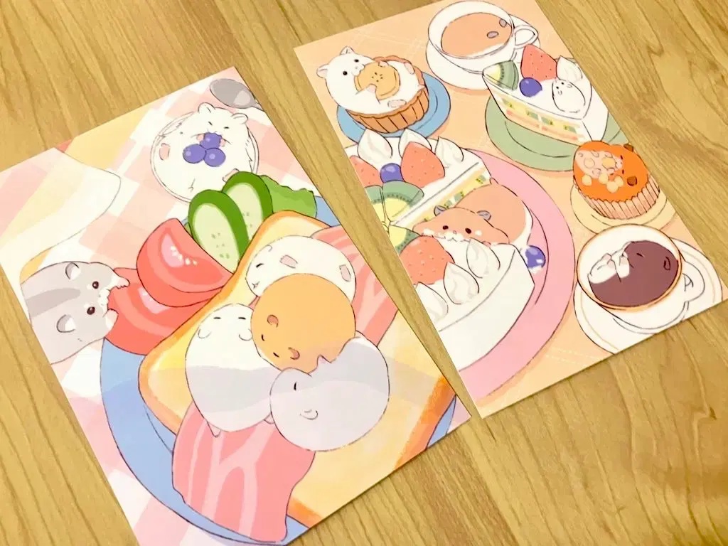ハムスターたちのポストカードサイズイラスト