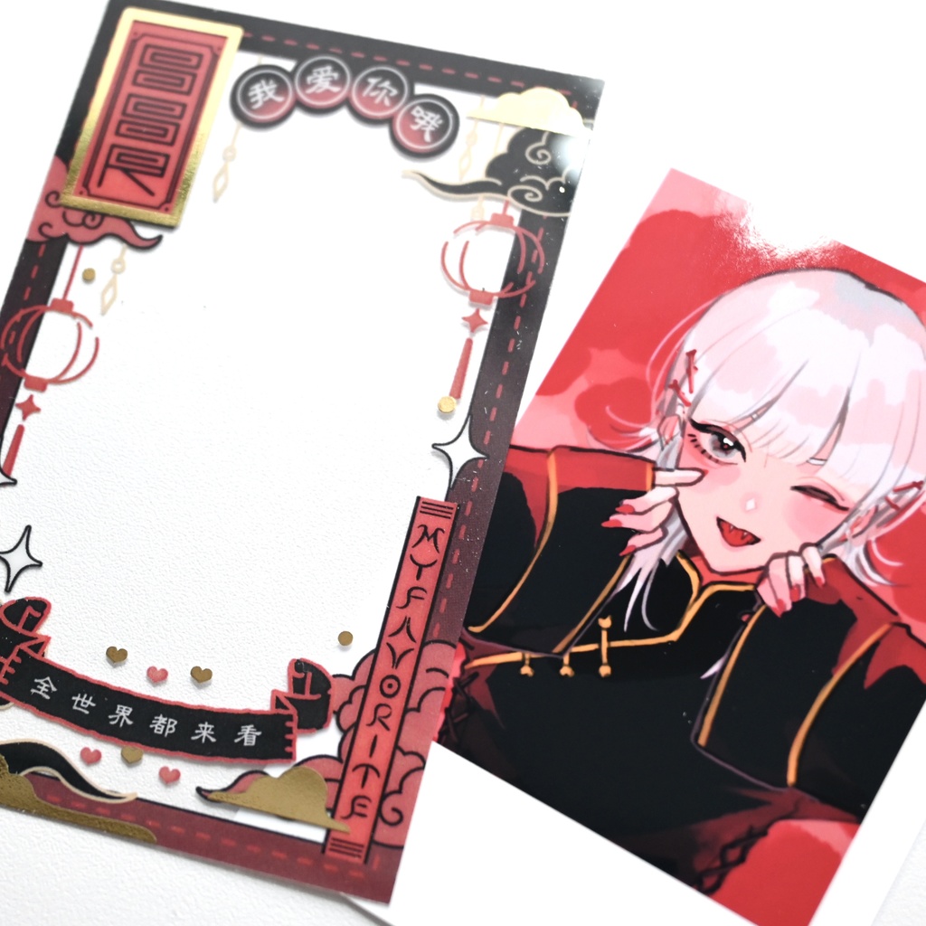 推しのチェキがSSRカードになる透明トレカ【チャイナ・黒】(おまけステッカー2枚入り)