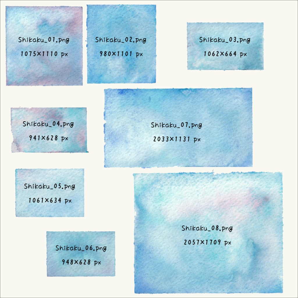 【透明水彩素材】しかく8点【商用OK】