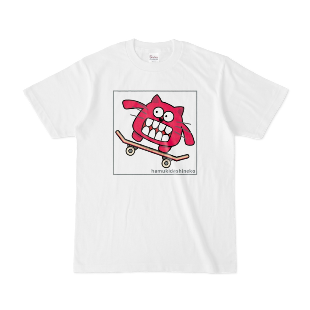 乗りこなしすぎる歯むきだしネコ Tシャツ(スクエア)