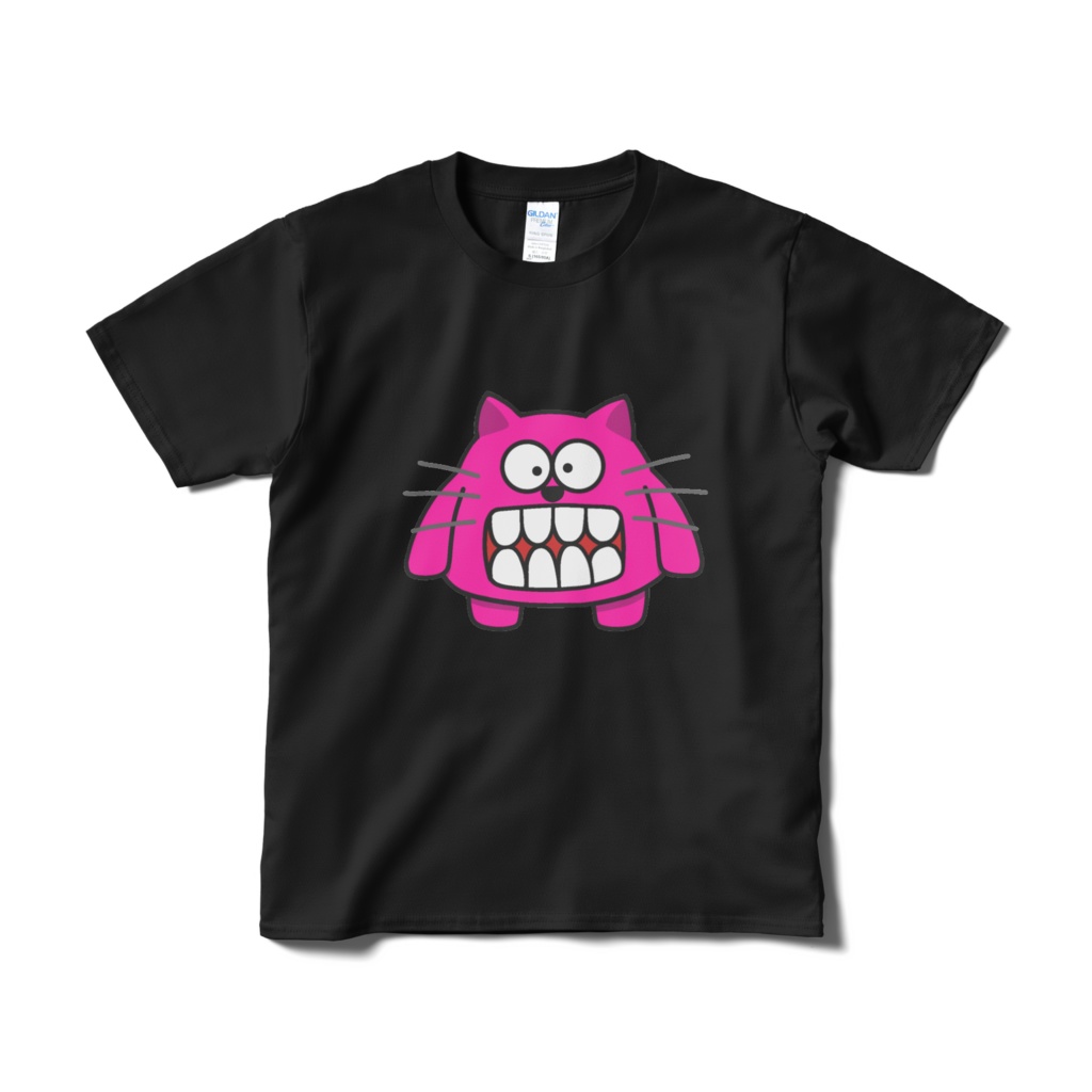 歯むきだしネコ Tシャツ 黒