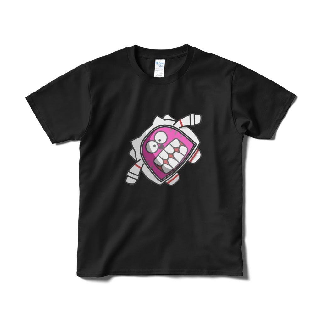 無重力すぎる歯むきだしネコ Tシャツ黒