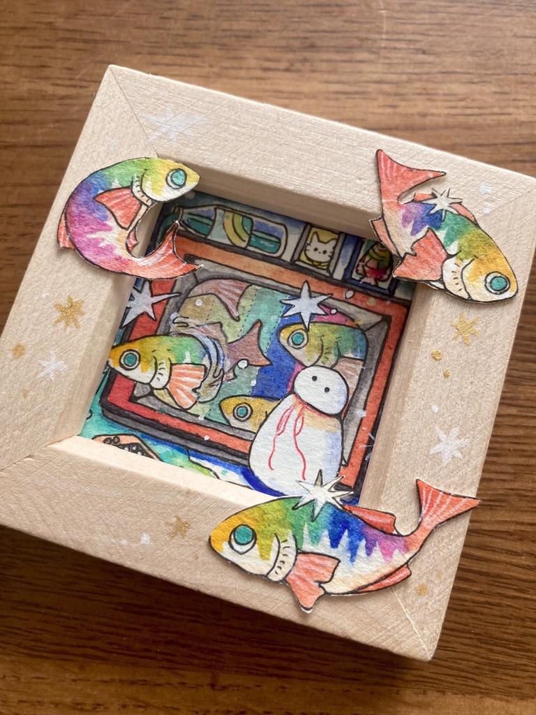 ミニ原画「テレビに住む魚」