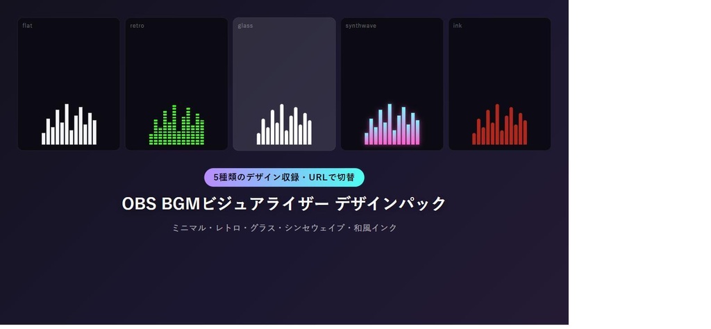 【配信者向け】OBS BGMビジュアライザー 5種のデザイン収録