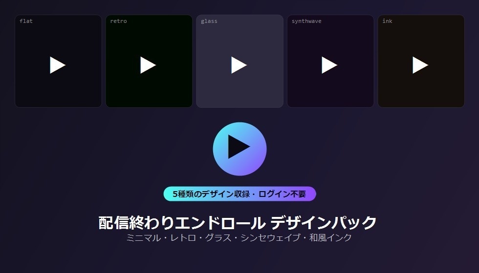 【デザインパック】配信終わりエンドロール 5種のデザイン収録