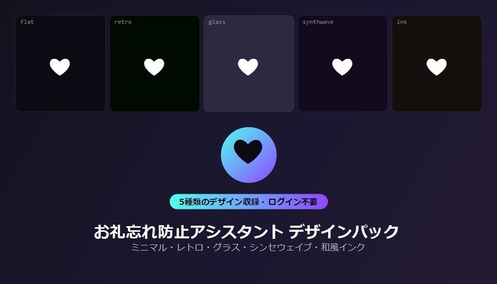 【デザインパック】お礼忘れ防止アシスタント 5種のデザイン収録