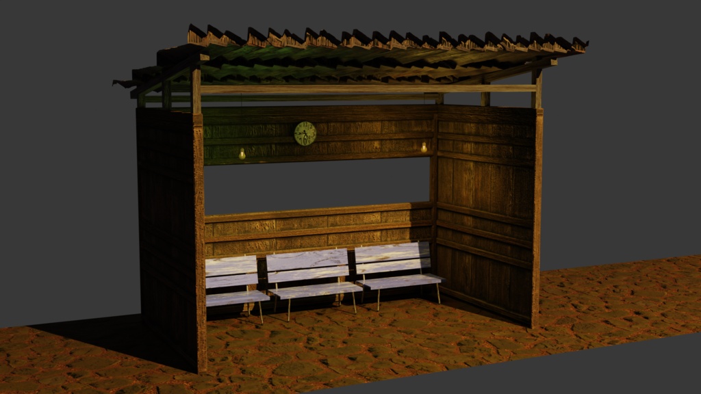 古びた待合所 -An old wood waiting area-