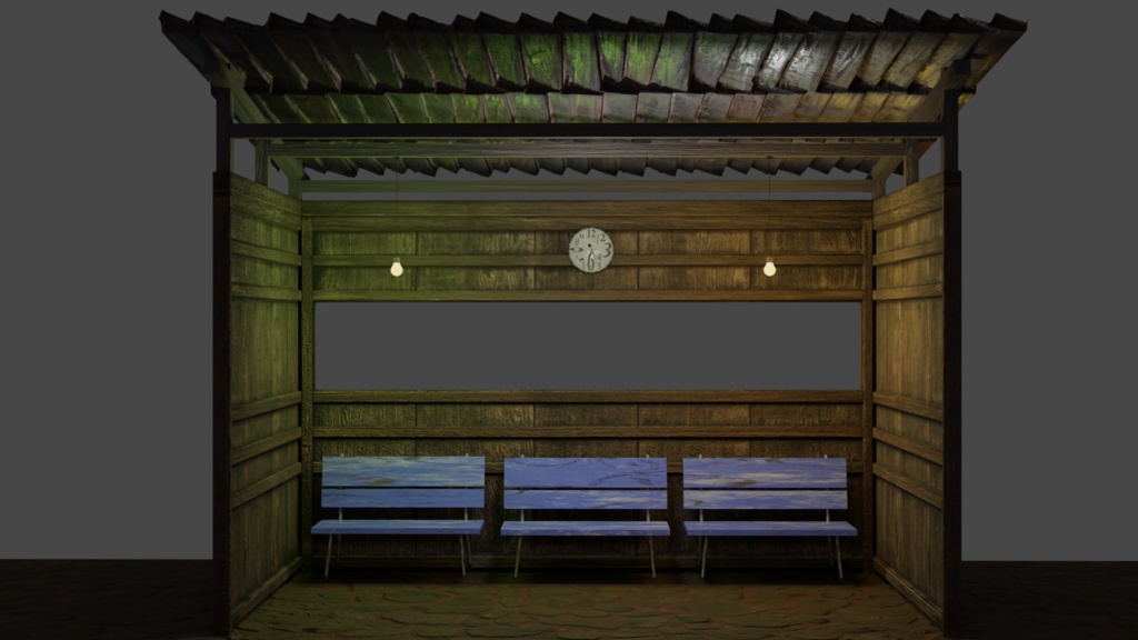 古びた待合所 -An old wood waiting area-