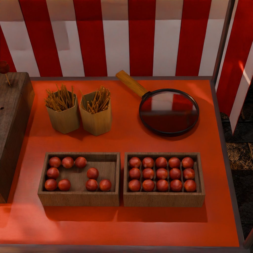 日本のレトロな夏祭りの屋台3点セット(りんご飴、金魚すくい、輪投げ)│Japanese Summer Festival Stall Set