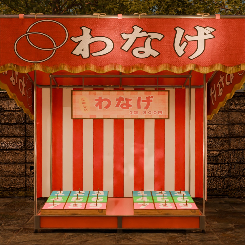 日本のレトロな夏祭りの屋台3点セット(りんご飴、金魚すくい、輪投げ)│Japanese Summer Festival Stall Set