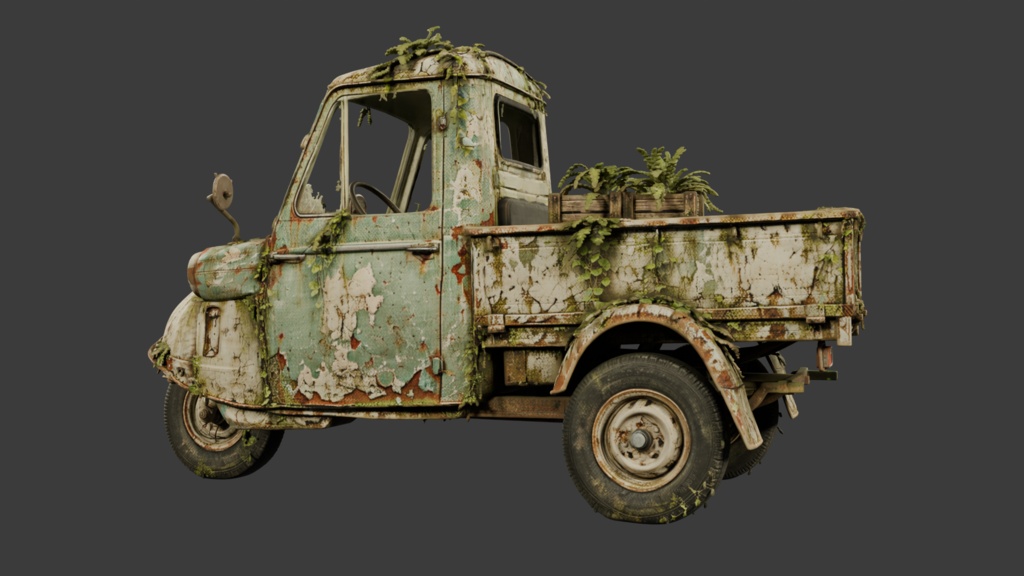 緑化したレトロな3輪駆動車│Rusty Pickup Truck【FBX】