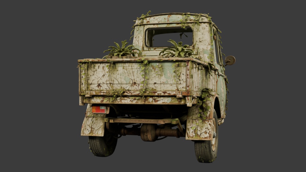 緑化したレトロな3輪駆動車│Rusty Pickup Truck【FBX】