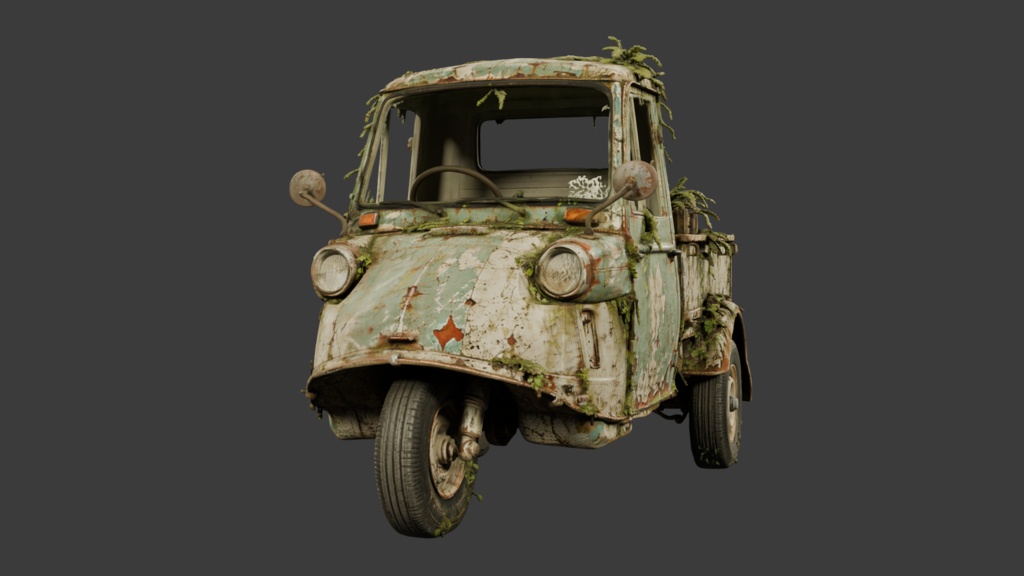 緑化したレトロな3輪駆動車│Rusty Pickup Truck【FBX】