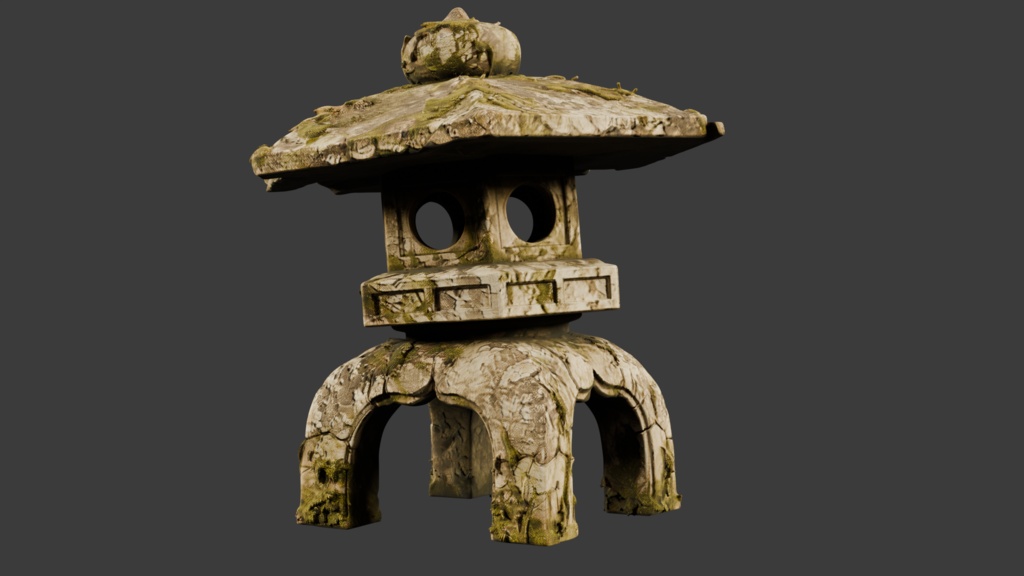 日本の苔むしたボロボロのお墓・灯篭セット│Set of Moss-Covered, Weathered Japanese Tombstones and Stone Lanterns【FBX 3種】